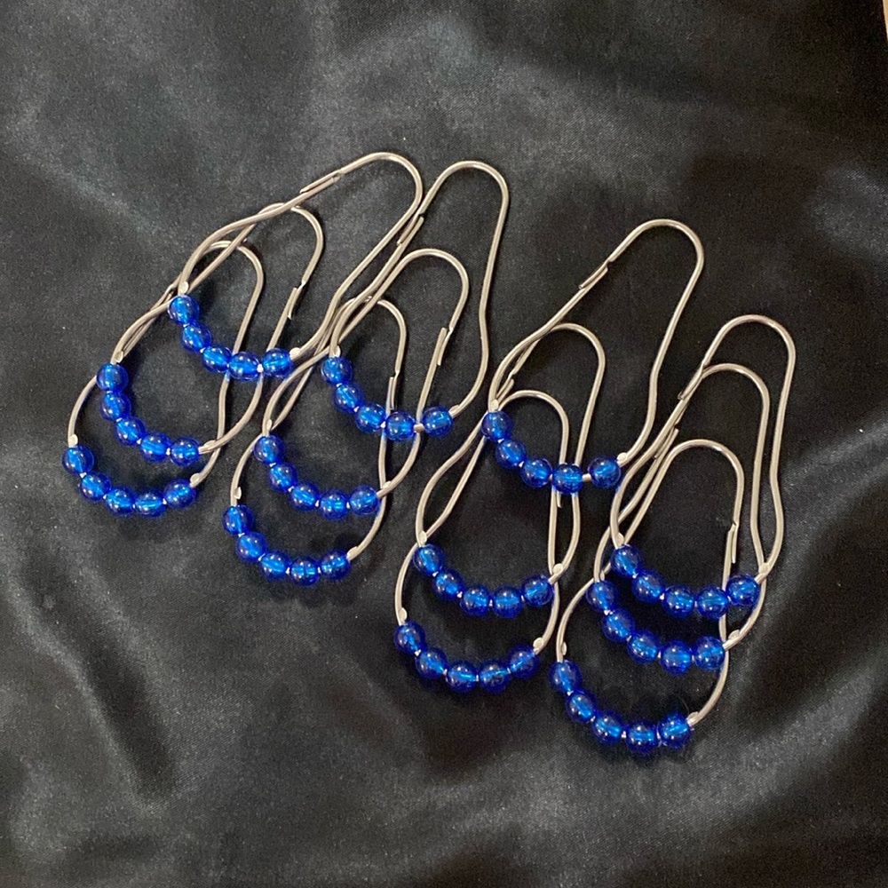 Blue Beaded Shower Curtain Rings